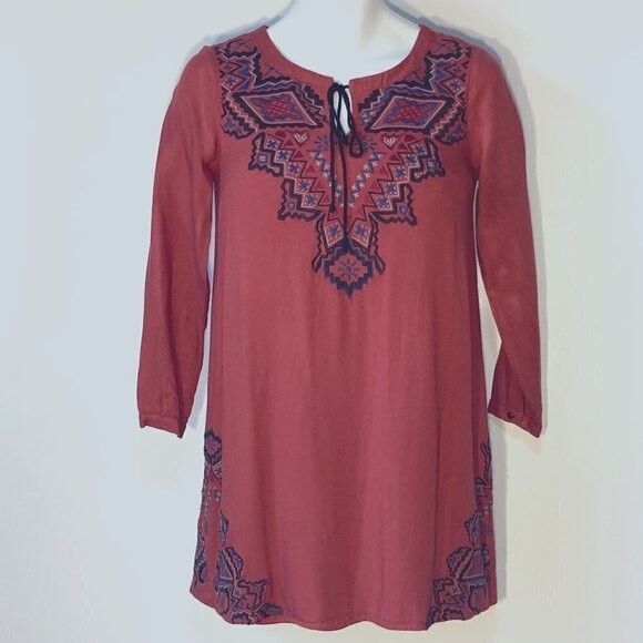 THML SZ XS Rust long sleeve shift dress with embroidered details - Picture 1 of 8